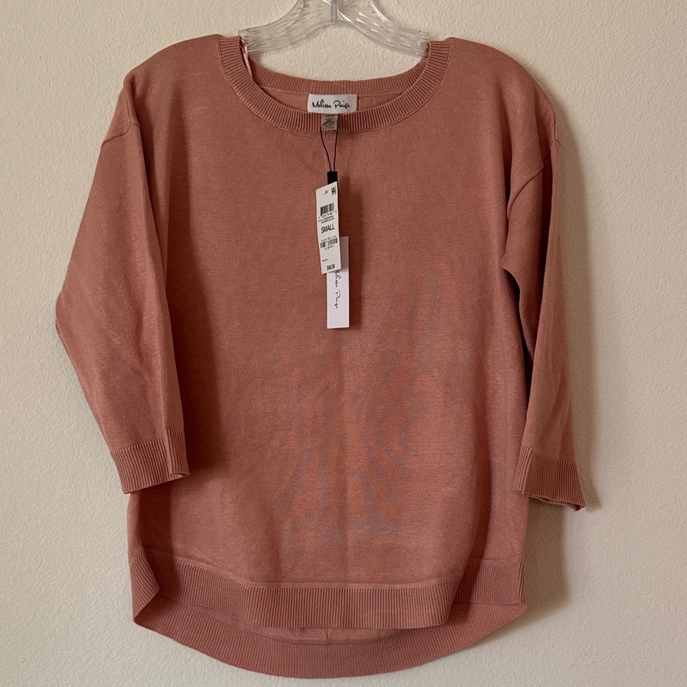 NWT Melissa Paige Dusty Rose Button detail Pullover